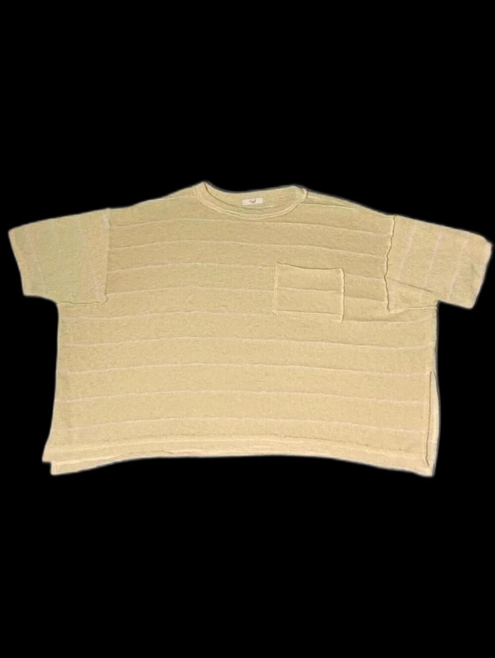 Easel Short Sleeve Oversized Knitted Top Womens Size Medium Yellow And White...